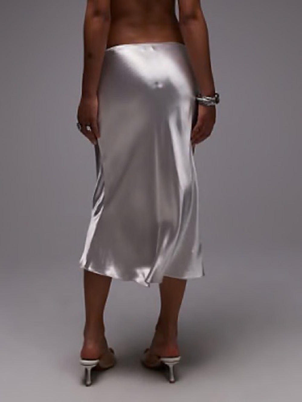 Mango silver satin effect midi skirt